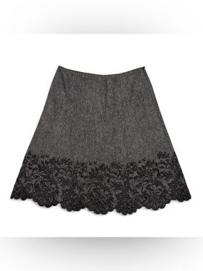 Vintage Ann Taylor wool blend A line skirt with floral embroidery hem